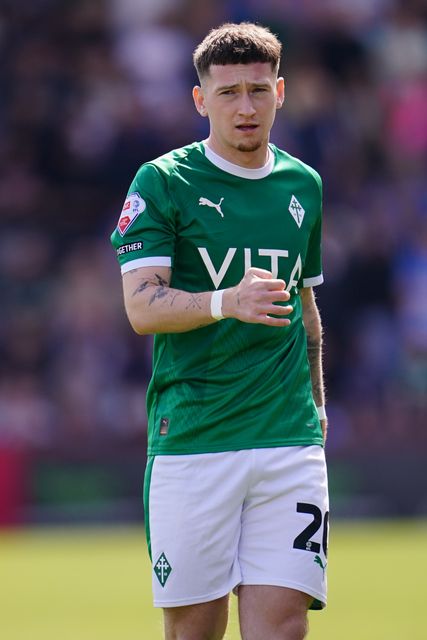 Louie Barry of Stockport County during the Sky Bet League One Playoffs Semi-Final match Stevenage vs Stockport County at Lamex Stadium, Stevenage, United Kingdom on 09 May 2026

(Photo by Harvey Murphy/News Images)