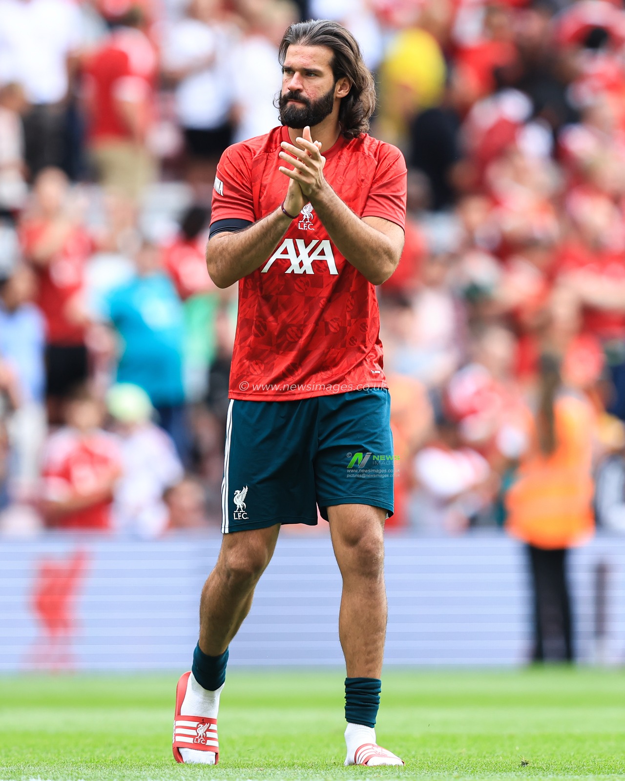 Liverpool goalkeeper Alisson during the pre-season friendly match Liverpool vs Monaco at Anfield, Liverpool, United Kingdom on 09 August 2026

(Photo by Jorge Horsted/News Images)