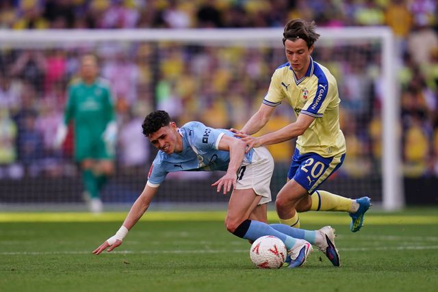 Phil Foden of Manchester City is fouled by Caspar Jander of Southampton during the Emirates FA Cup Semi-Final match Manchester City vs Southampton at Wembley Stadium, London, United Kingdom on 25 April 2026

(Photo by Harvey Murphy/News Images)