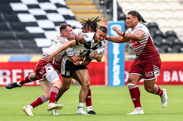 during the Betfred Super League round 16 match Hull FC vs Wigan Warriors at MKM Stadium, Hull, United Kingdom on 27 June 2026

(Photo by Alfie Cosgrove/News Images)