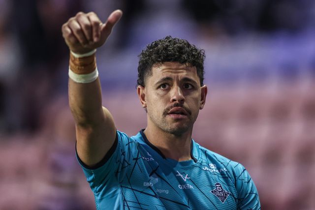 Jacob Gagai of Huddersfield Giants gives the fans a thumbs up during the Betfred Super League round 18 match Wigan Warriors vs Huddersfield Giants at The Brick Community Stadium, Wigan, United Kingdom, 11th July 2025

(Photo by Alfie Cosgrove/News Images)