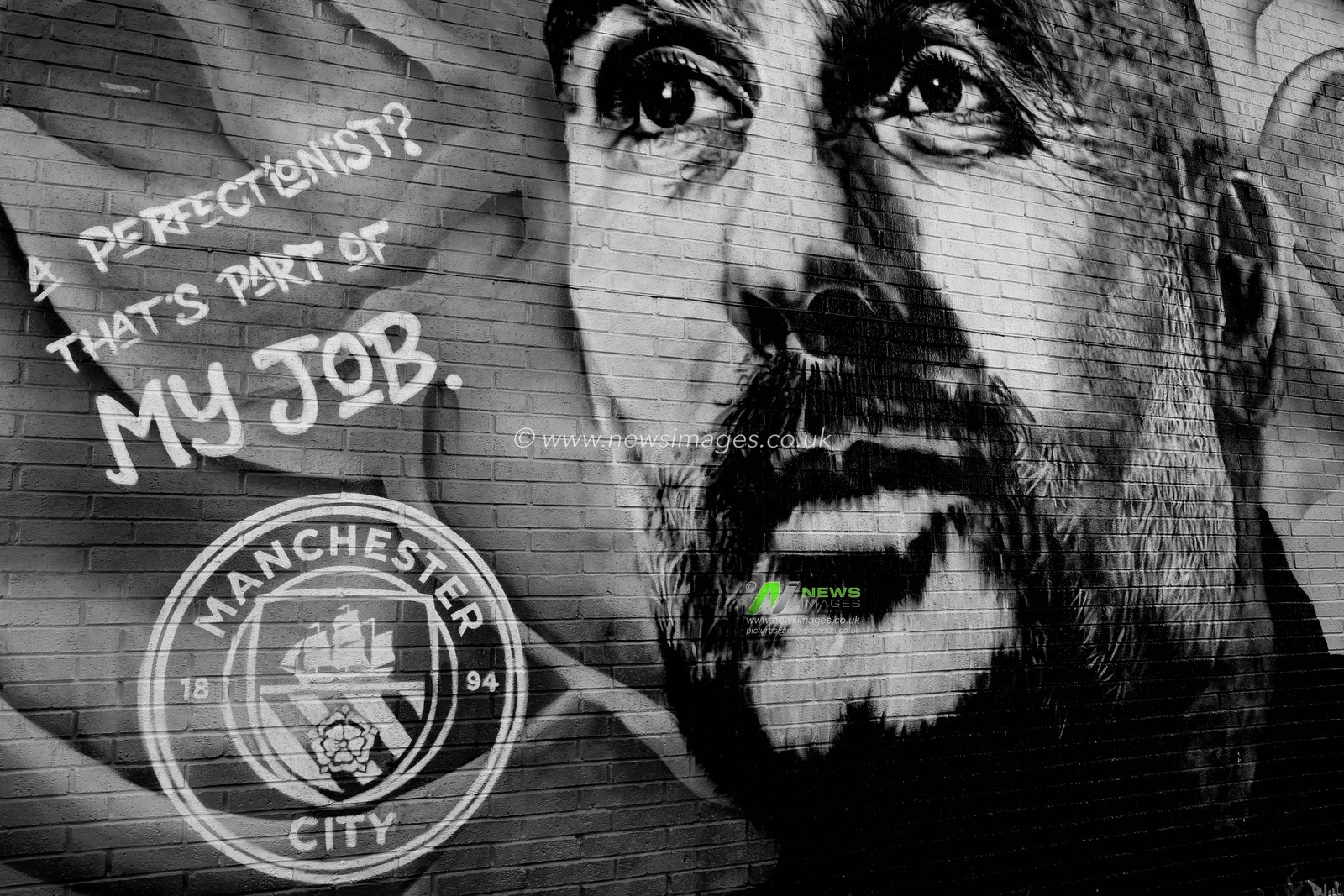 Pep Guardiola manager of Manchester City mural on a fans house just over the road from the Etihad Stadium during the Premier League match Manchester City vs Arsenal at Etihad Stadium, Manchester, United Kingdom on 19 April 2026

(Photo by Mark Cosgrove/News Images)