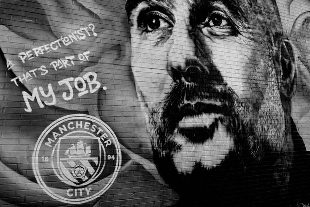 Pep Guardiola manager of Manchester City mural on a fans house just over the road from the Etihad Stadium during the Premier League match Manchester City vs Arsenal at Etihad Stadium, Manchester, United Kingdom on 19 April 2026

(Photo by Mark Cosgrove/News Images)