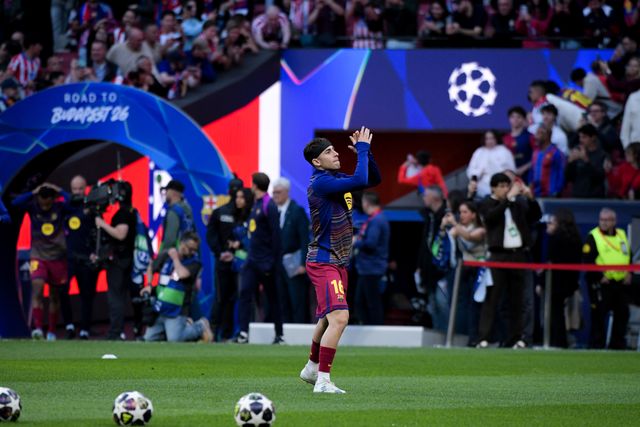 Fermín López of FC Barcelona during the warm up of the UEFA Champions League Quarter Finals match Atletico Madrid vs Barcelona at Riyadh Air Metropolitano, Madrid, Spain on 14 April 2026

(Photo by Samuel Carreno/News Images)
