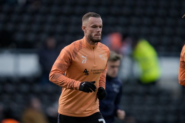 Joe Ward of Derby County in the pregame warmup session  during the Sky Bet Championship match Derby County vs Swansea City at Pride Park Stadium, Derby, United Kingdom on 14 February 2026

(Photo by Maynard Manyowa/News Images)