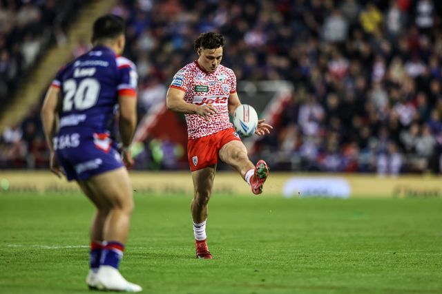 Lachlan Lam of Leigh Leopards during the Betfred Super League play-off Eliminator 1 match Leigh Leopards vs Wakefield Trinity at Progress With Unity Stadium, Leigh, United Kingdom, 26th September 2025

(Photo by Alfie Cosgrove/News Images)