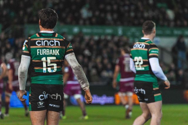 George Furbank of Northampton Saints and Tommy Freeman of Northampton Saints during the Gallagher Premiership match Northampton Saints vs Sale Sharks at Cinch Stadium at Franklin's Gardens, Northampton, United Kingdom, 20th December 2025

(Photo by Craig Evans/News Images)

*** GER AUT SUI OUT ***