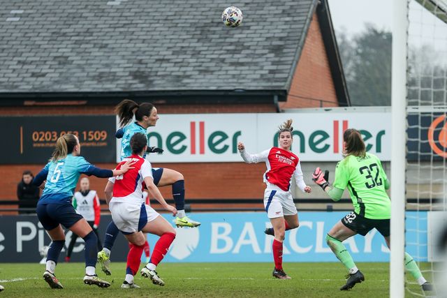 Laia Codina of Arsenal scores to make it 1-0 during the Adobe Women's FA Cup 5th Round match Arsenal Women vs London City Lionesses at Managata Pay UK Stadium, Borehamwood, United Kingdom, 9th February 2025

(Photo by Izzy Poles/News Images)