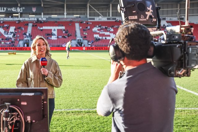 Jenna Brooks of Sky Sports Rugby League during the Betfred Super League Round 11 match St Helens vs Catalans Dragons at Totally Wicked Stadium, St Helens, United Kingdom, 15th May 2025

(Photo by Mark Cosgrove/News Images)