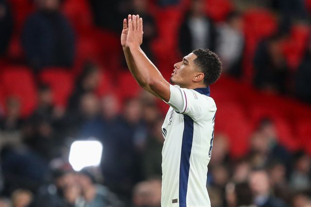 Jude Bellingham of England acknowledges the fans after England win 5-0 during the UEFA Nations League, League B - Group 2 match England vs Republic of Ireland at Wembley Stadium, London, United Kingdom, 17th November 2024

(Photo by Gareth Evans/News Images)