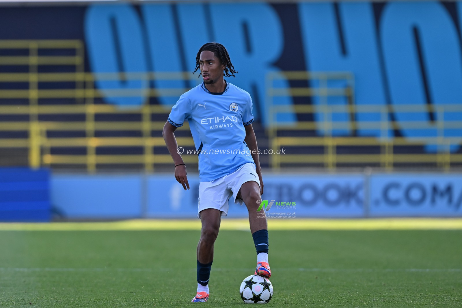 Kaden Braithwaite of Manchester City in action during the UEFA Youth League match Manchester City vs Inter Milan at Joie Stadium, Manchester, United Kingdom, 18th September 2024

(Photo by Cody Froggatt/News Images)