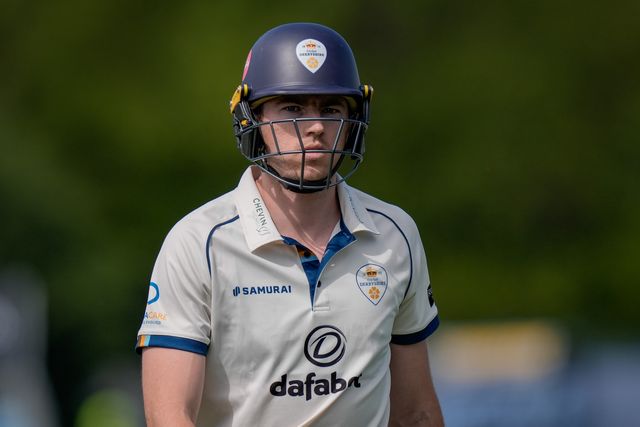 Martin Andersson  of Derbyshire walks off dejected after losing his wicket during the county Championship Division Two day 4 Derbyshire vs Gloucestershire at The Central Co-Op County Ground, Derby, United Kingdom on 27 April 2026

(Photo by Maynard Manyowa/News Images)