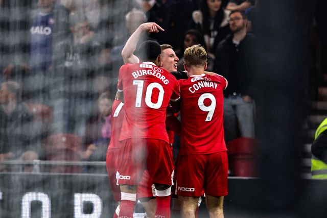 Morgan Whittaker of Middlesbrough celebrates his goal to make it 2-0 during the Sky Bet Championship match Middlesbrough vs Ipswich Town at Riverside Stadium, Middlesbrough, United Kingdom, 17th October 2025

(Photo by Alfie Cosgrove/News Images)