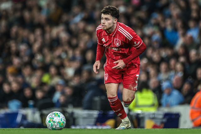 Neco Williams of Nottingham Forest breaks with the ball during the Premier League match Manchester City vs Nottingham Forest at Etihad Stadium, Manchester, United Kingdom on 04 March 2026

(Photo by Mark Cosgrove/News Images)