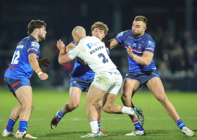 players collide during the Betfred Super League Round 1 match Wakefield Trinity vs Toulouse Olympique at DIY Kitchens Stadium, Wakefield, United Kingdom on 14 February 2026

(Photo by Richard Bierton/News Images)