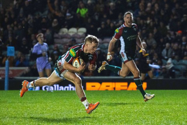 Tom Whiteley of Leicester Tigers and Freddie Steward of Leicester Tigers during the Gallagher Premiership match Leicester Tigers vs Gloucester Rugby at Mattioli Woods Welford Road Stadium, Leicester, United Kingdom, 19th December 2025

(Photo by Craig Evans/News Images)

*** GER AUT SUI OUT ***