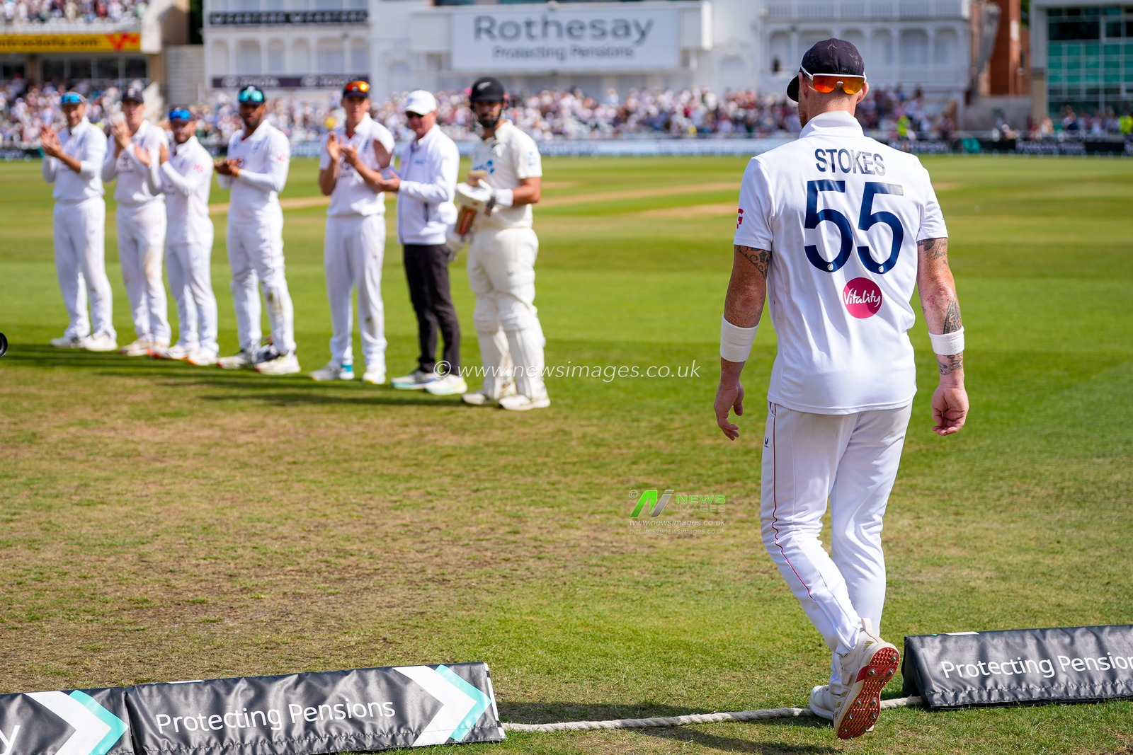 England captain Ben Stokes walks out to a guard of honour from England and New Zealand players after announcing his retirement from international cricket during the 3rd Rothesay Test Match Day 4 match England vs New Zealand at Trent Bridge, Nottingham, United Kingdom on 28 June 2026

(Photo by Maynard Manyowa/News Images)