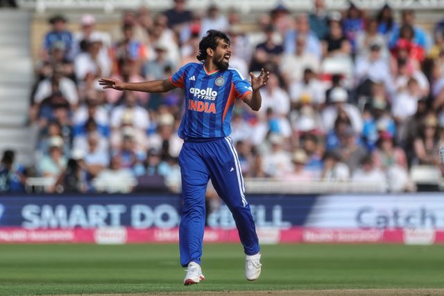 Prince Yadav of India reacts after a boundary his hit off his ball during the Third Vitality T20 International match England vs India at Trent Bridge, Nottingham, United Kingdom on 07 July 2026

(Photo by Mark Cosgrove/News Images)