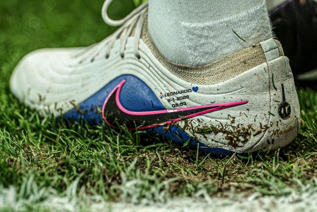 The customised Nike boot of Sandro Tonali of Newcastle Untied during the UEFA Champions League Last 16 match Newcastle Untied vs Barcelona at St. James's Park, Newcastle, United Kingdom on 10 March 2026

(Photo by Mark Cosgrove/News Images)