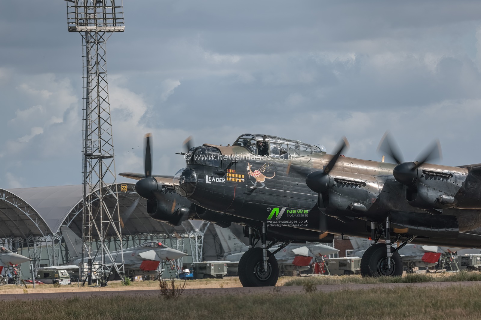 The pilot waves from the Battle of Britain Memorial Flight Avro Lancaster heavy bomber after landing at RAF Coningsby at RAF Coningsby, Coningsby, United Kingdom, 11th September 2025

(Photo by Mark Cosgrove/News Images)