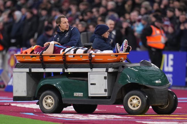 Konstantinos Mavropanos of West Ham United comes off on stretcher during the Emirates FA Cup Third Round match West Ham United vs Queens Park Rangers at London Stadium, London, United Kingdom, 11th January 2026

(Photo by Harvey Murphy/News Images)