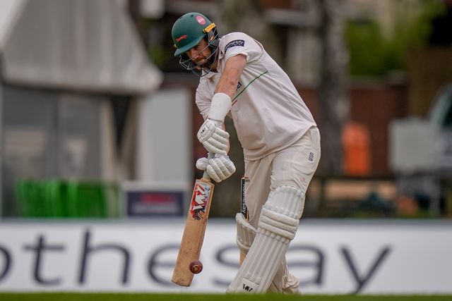 Stephen Eskinazi hits the ball for four during the County Championship Division One day 3 Leicestershire vs Nottinghamshire at Grace Road, Leicester, United Kingdom on 03 May 2026

(Photo by Maynard Manyowa/News Images)