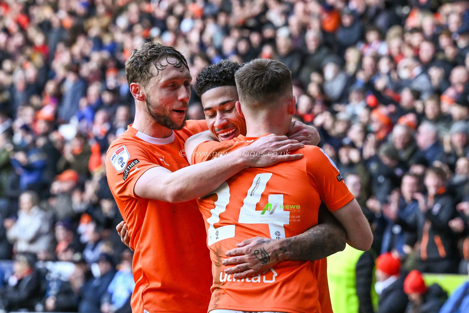 Jordan Lawrence-Gabriel of Blackpool celebrates his goal during the Sky Bet League 1 match Blackpool vs Bolton Wanderers at Bloomfield Road, Blackpool, United Kingdom, 24th February 2024

(Photo by Craig Thomas/News Images)
