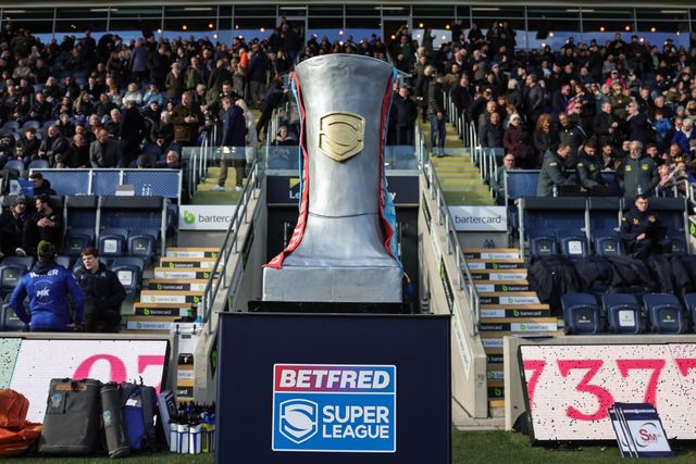 30 year Super League trophy birthday cake during the Betfred Super League round 6 match Leeds Rhinos vs Warrington Wolves at AMT Headingley Stadium, Leeds, United Kingdom on 29 March 2026

(Photo by Mark Cosgrove/News Images)