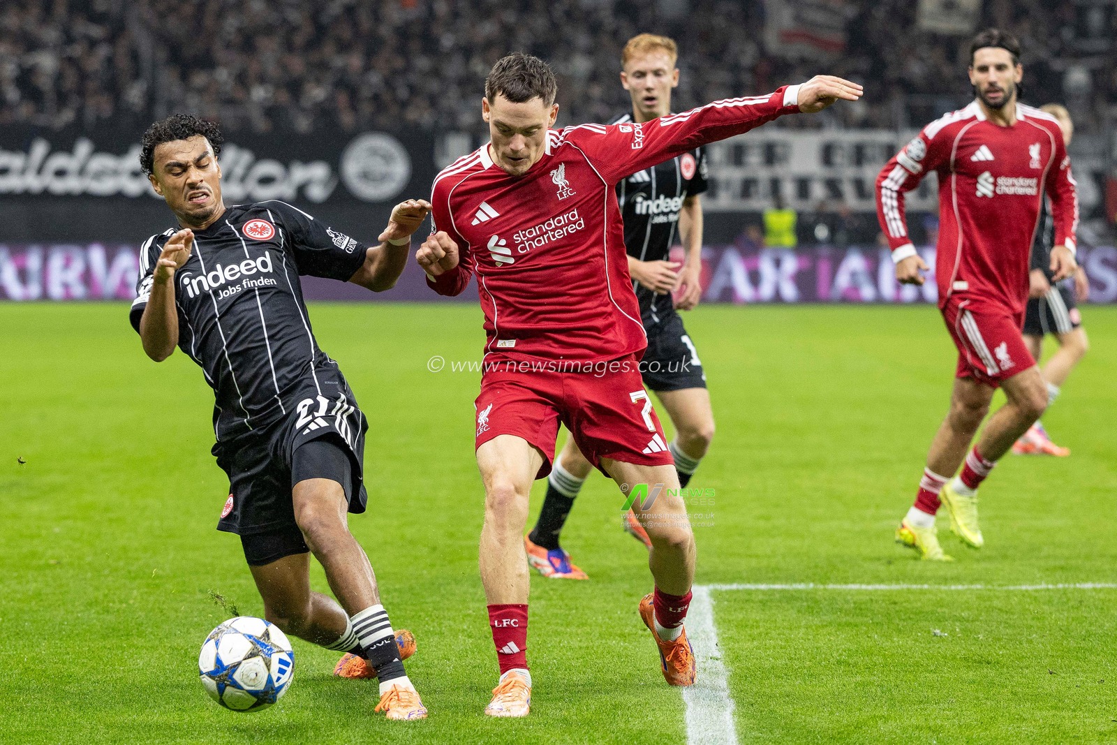 Florian Wirtz of Liverpool steals possession from Nathaniel Brown of Eintracht Frankfurt during the UEFA Champions League Matchday 3 of 8 Eintracht Frankfurt vs Liverpool at Deutsche Bank Park, Frankfurt, Germany, 22nd October 2025

(Photo by Ian Stephen/News Images)