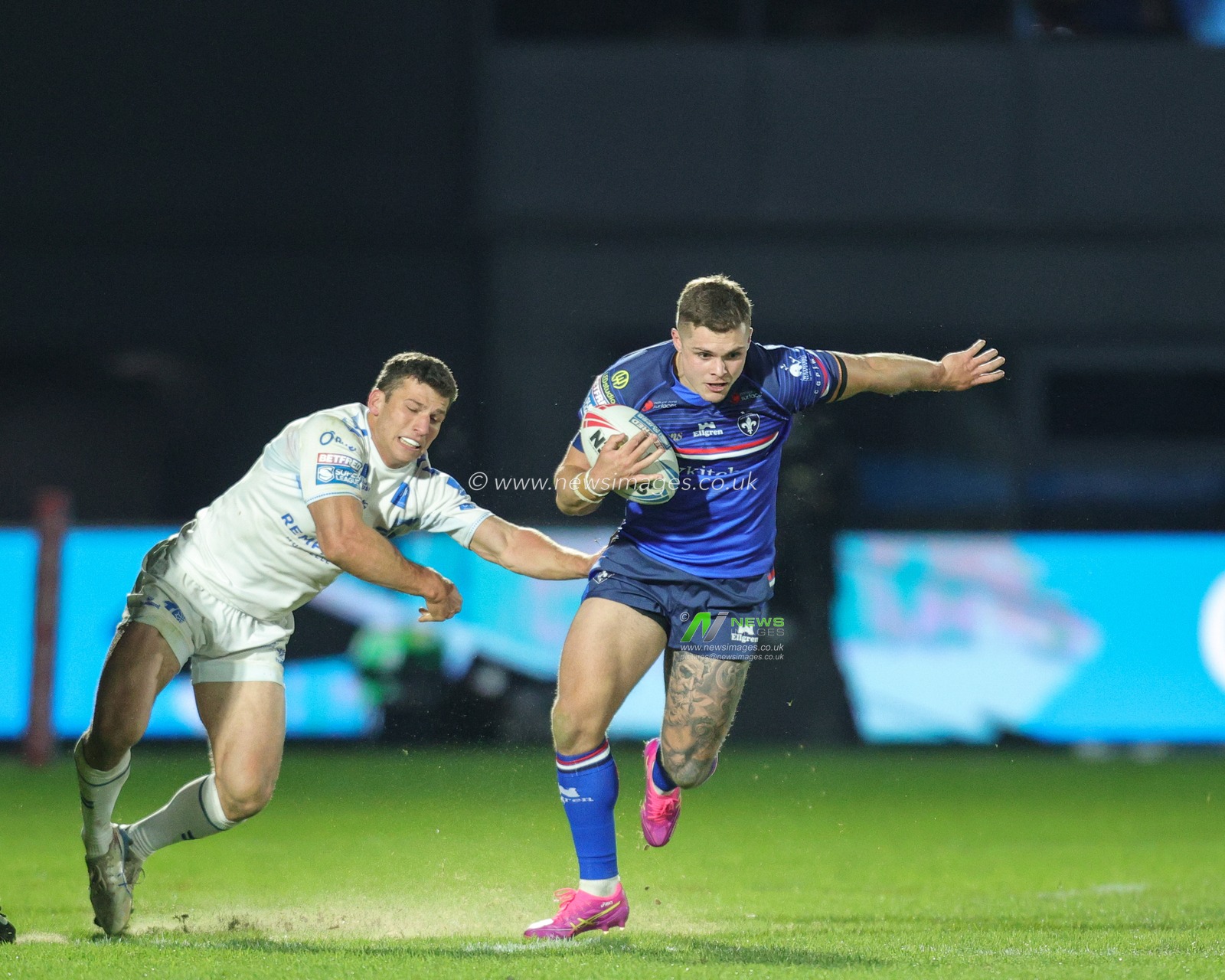 Cameron Scott of Wakefield Trinity breaks with the ball during the Betfred Super League Round 1 match Wakefield Trinity vs Toulouse Olympique at DIY Kitchens Stadium, Wakefield, United Kingdom on 14 February 2026

(Photo by Richard Bierton/News Images)