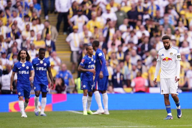 Jayden Bogle of Leeds United looks down as Chelsea make it 1-0 during the Emirates FA Cup Semi-Final match Chelsea vs Leeds United at Wembley Stadium, London, United Kingdom on 26 April 2026

(Photo by Harvey Murphy/News Images)