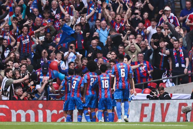 IsmaÃ¯la Sarr of Crystal Palace celebrates his goal to make it 2-0 during the Emirates FA Cup Semi-Final match Crystal Palace vs Aston Villa at Wembley Stadium, London, United Kingdom, 26th April 2025

(Photo by Alfie Cosgrove/News Images)