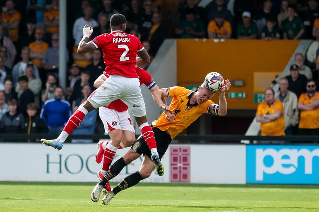 Michael Morrison of Cambridge United heads the ball during the Sky Bet League 1 match Cambridge United vs Charlton Athletic at Cledara Abbey Stadium, Cambridge, United Kingdom, 12th April 2025

(Photo by Izzy Poles/News Images)