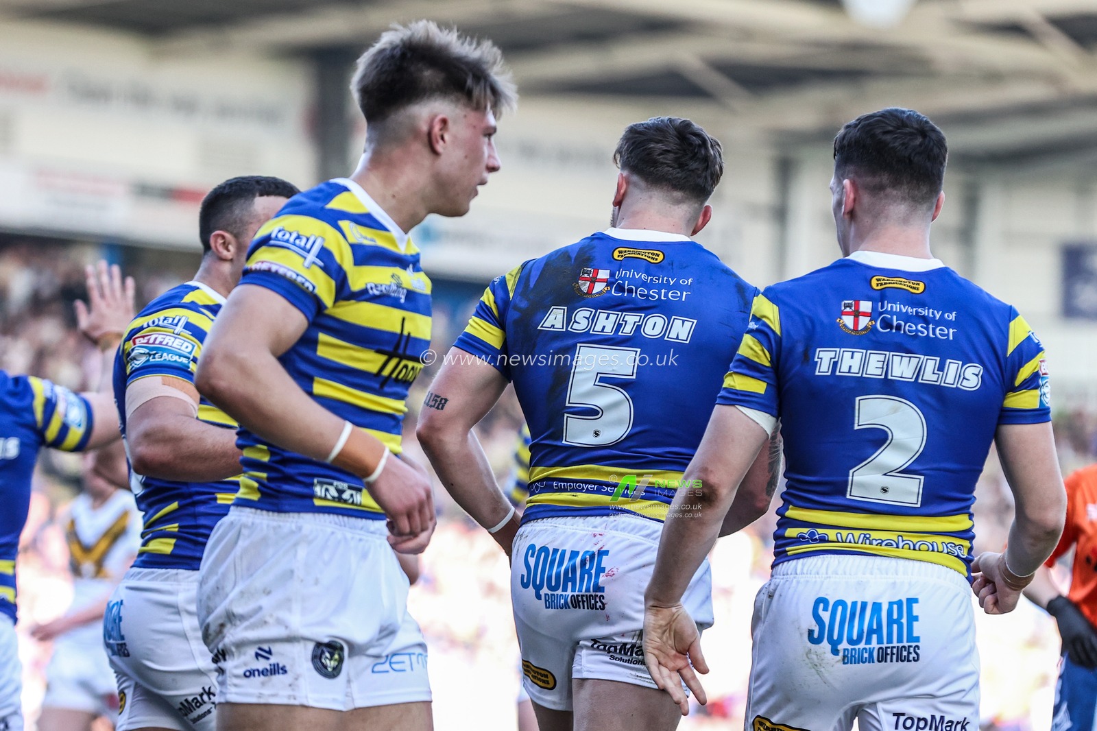 Matty Ashton of Warrington Wolves celebrates his try during the Betfred Super League round 5 match Warrington Wolves vs Castleford Tigers at The Halliwell Jones Stadium, Warrington, United Kingdom on 21 March 2026

(Photo by Alfie Cosgrove/News Images)