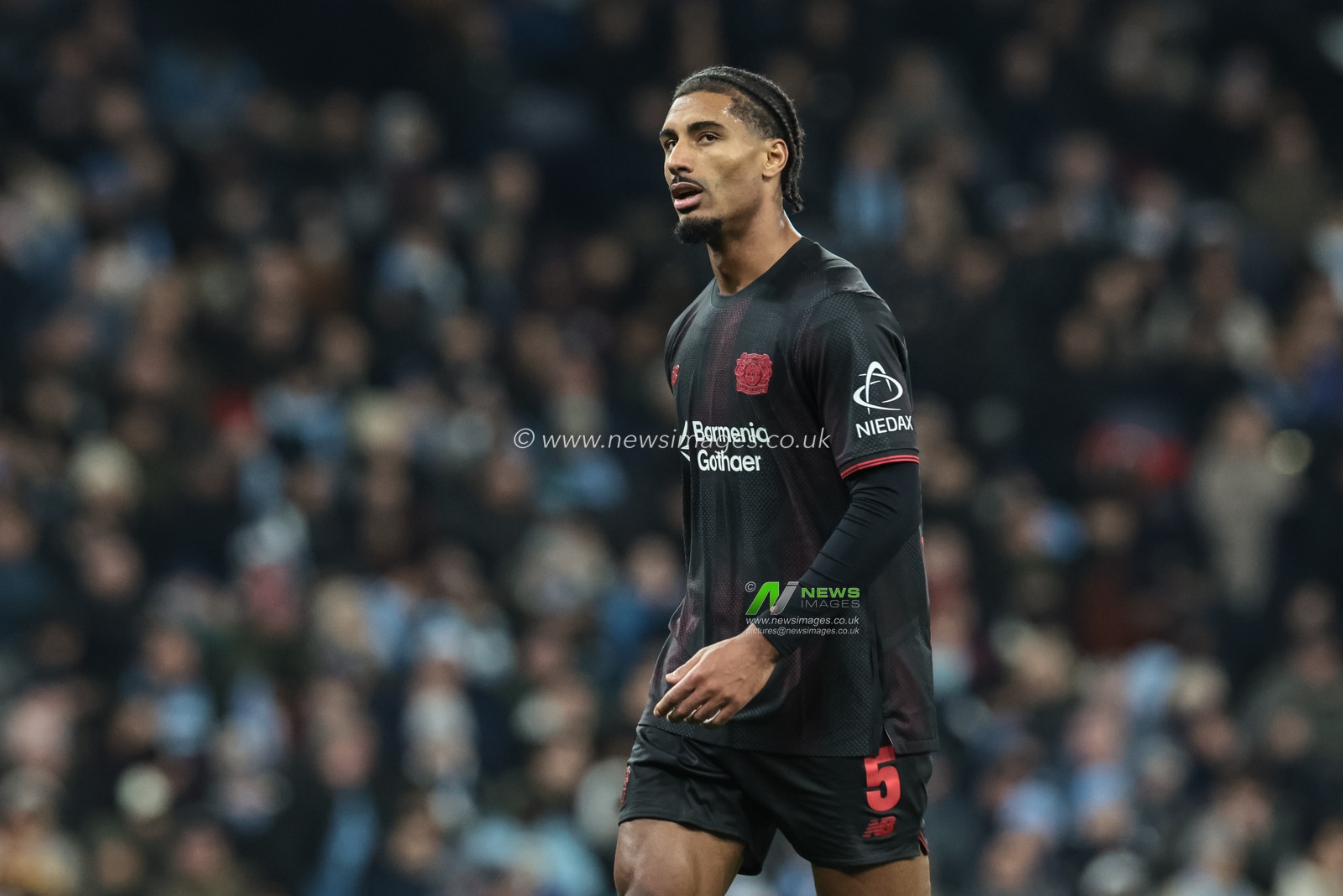 Loïc Badé of Bayer 04 Leverkusen during the UEFA Champions League Matchday 5 of 8 Manchester City v Bayer 04 Leverkusen at City of Manchester Stadium, Manchester, United Kingdom, 25th November 2025

(Photo by Mark Cosgrove/News Images)

*** GER AUT SUI OUT ***