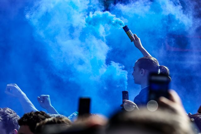 Everton fans arrive at Hill Dickinson with flares ready for derby day during the Premier League match Everton vs Liverpool at Hill Dickinson Stadium, Liverpool, United Kingdom on 19 April 2026

(Photo by Alfie Cosgrove/News Images)
