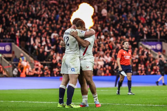 Fraser Dingwall of England celebrates his try during the Quilter Nations Series 2025 match England vs New Zealand at Allianz Stadium, Twickenham, United Kingdom, 15th November 2025

(Photo by Mark Cosgrove/News Images)

*** GER AUT SUI OUT ***