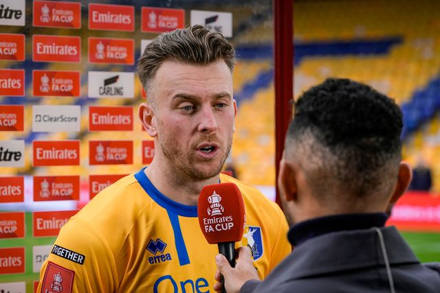 Rhys Oates of Mansfield Town interviewed on TNT Sports at full time during the Emirates FA Cup fifth round match Mansfield Town vs Arsenal at One Call Stadium, Mansfield, United Kingdom on 07 March 2026

(Photo by Maynard Manyowa/News Images)