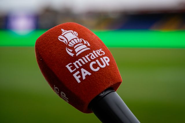 Match day microphone with logo during the Emirates FA Cup fifth round match Mansfield Town vs Arsenal at One Call Stadium, Mansfield, United Kingdom on 07 March 2026

(Photo by Maynard Manyowa/News Images)