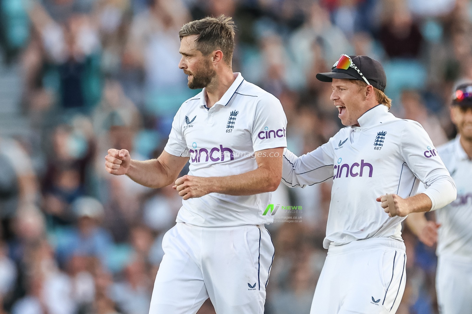 Chris Woakes of England celebrates the wicket of Karunaratne during the 3rd Rothesay Test Match Day Three England v Sri Lanka at The Kia Oval, London, United Kingdom, 8th September 2024

(Photo by Mark Cosgrove/News Images)