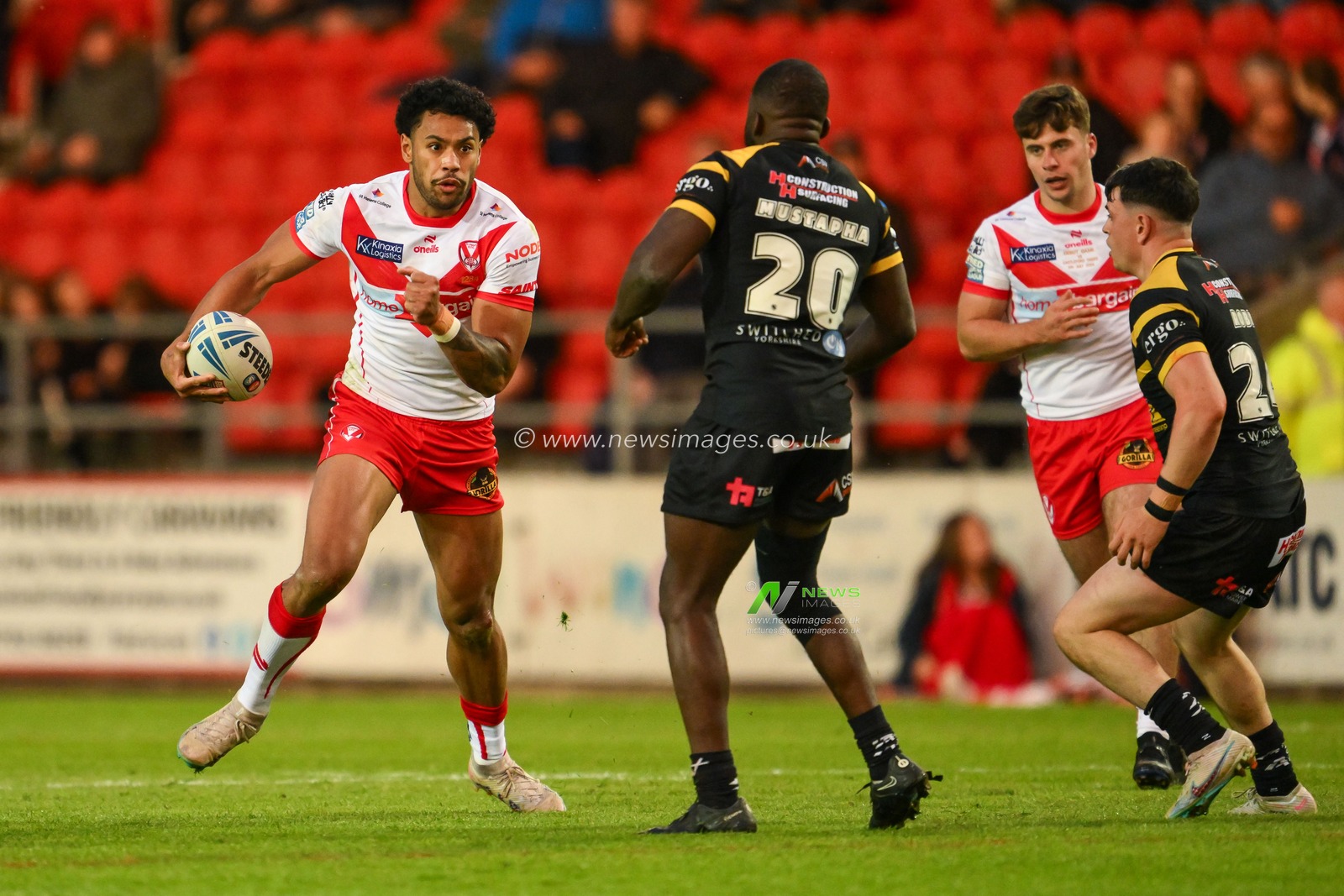 Waqa Blake of St. Helens makes a break during the Betfred Super League Round 16 match St Helens vs Castleford Tigers at Totally Wicked Stadium, St Helens, United Kingdom, 5th July 2024

(Photo by Craig Thomas/News Images)
