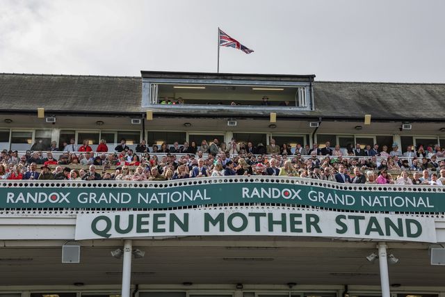 Racegoers in the Queen Mother stand ahead of the Grand National during the 2026 Randox Grand National Day at Aintree Racecourse, Aintree, United Kingdom on 11 April 2026

(Photo by Mark Cosgrove/News Images)
