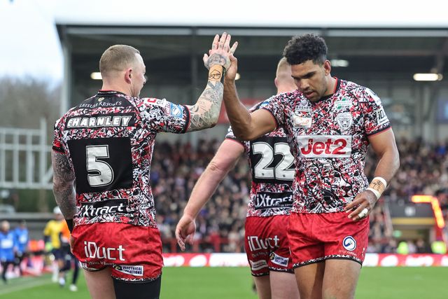 Josh Charnley of Leigh Leopards goes over for a try during the Betfred Super League round 6 match Leigh Leopards vs Toulouse at Leigh Sports Village, Leigh, United Kingdom on 28 March 2026

(Photo by Mark Cosgrove/News Images)