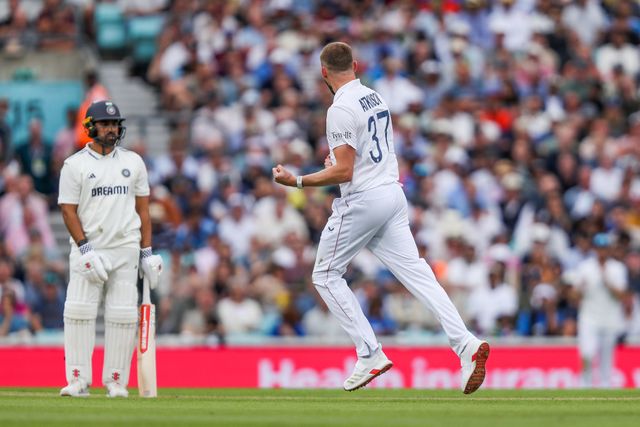 Gus Atkinson of England celebrates after the dismissal of Karun Nair of India during the 5th Rothesay Test Match Day 3 England vs India at The Kia Oval, London, United Kingdom, 2nd August 2025

(Photo by Izzy Poles/News Images)
