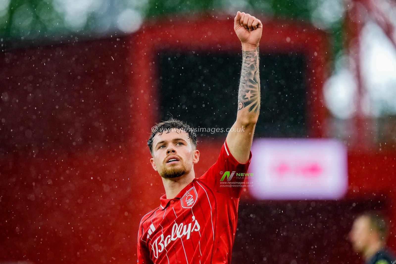 Neco Williams of Nottingham Forest celebrates his goal to make it  1-1 during the Premier League match Nottingham Forest vs Aston Villa at City Ground, Nottingham, United Kingdom on 12 April 2026

(Photo by Maynard Manyowa/News Images)