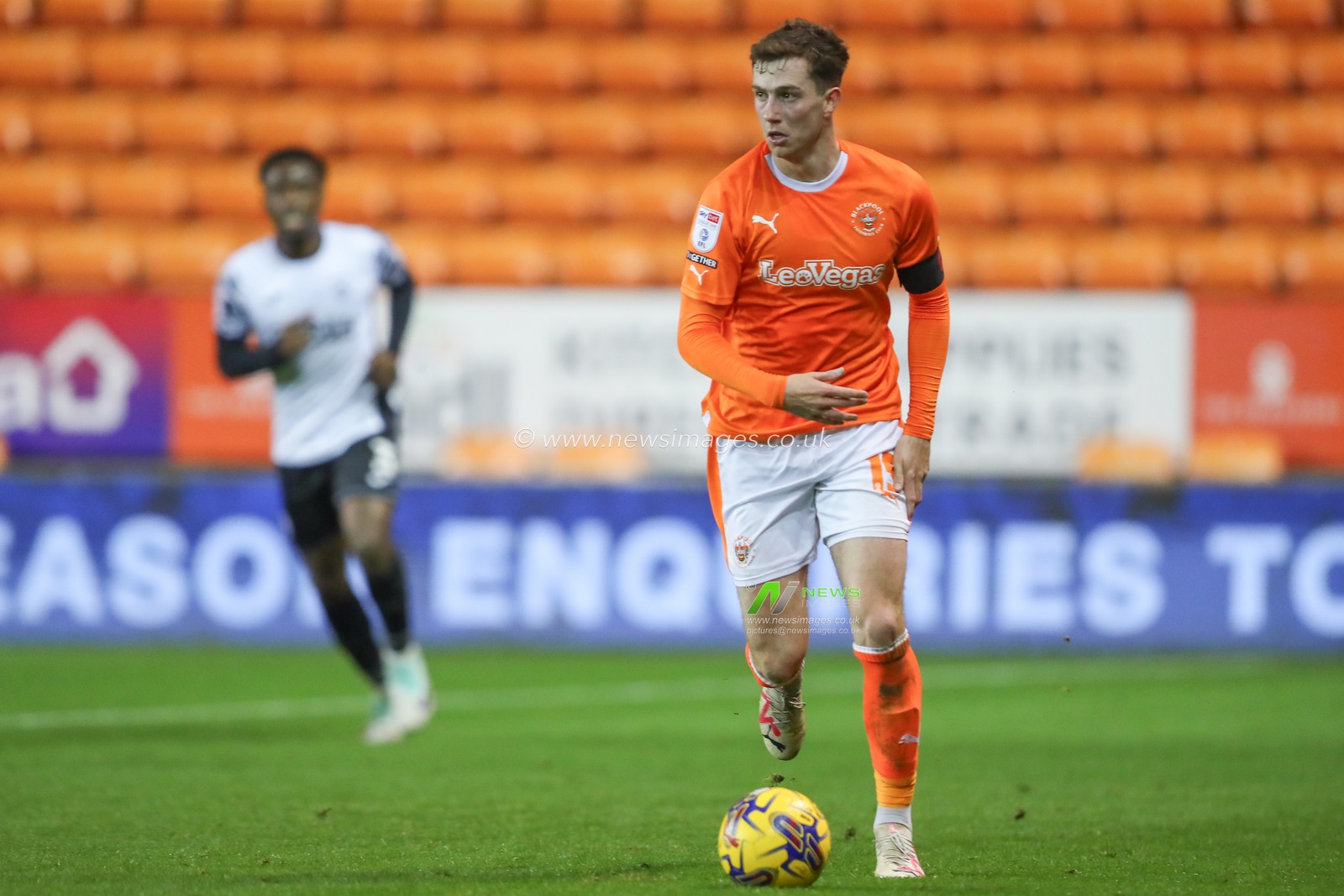 Jensen Weir #15 of Blackpool in action during the Bristol Street Motors Trophy match Blackpool vs Morecambe at Bloomfield Road, Blackpool, United Kingdom, 14th November 2023

(Photo by Gareth Evans/News Images)