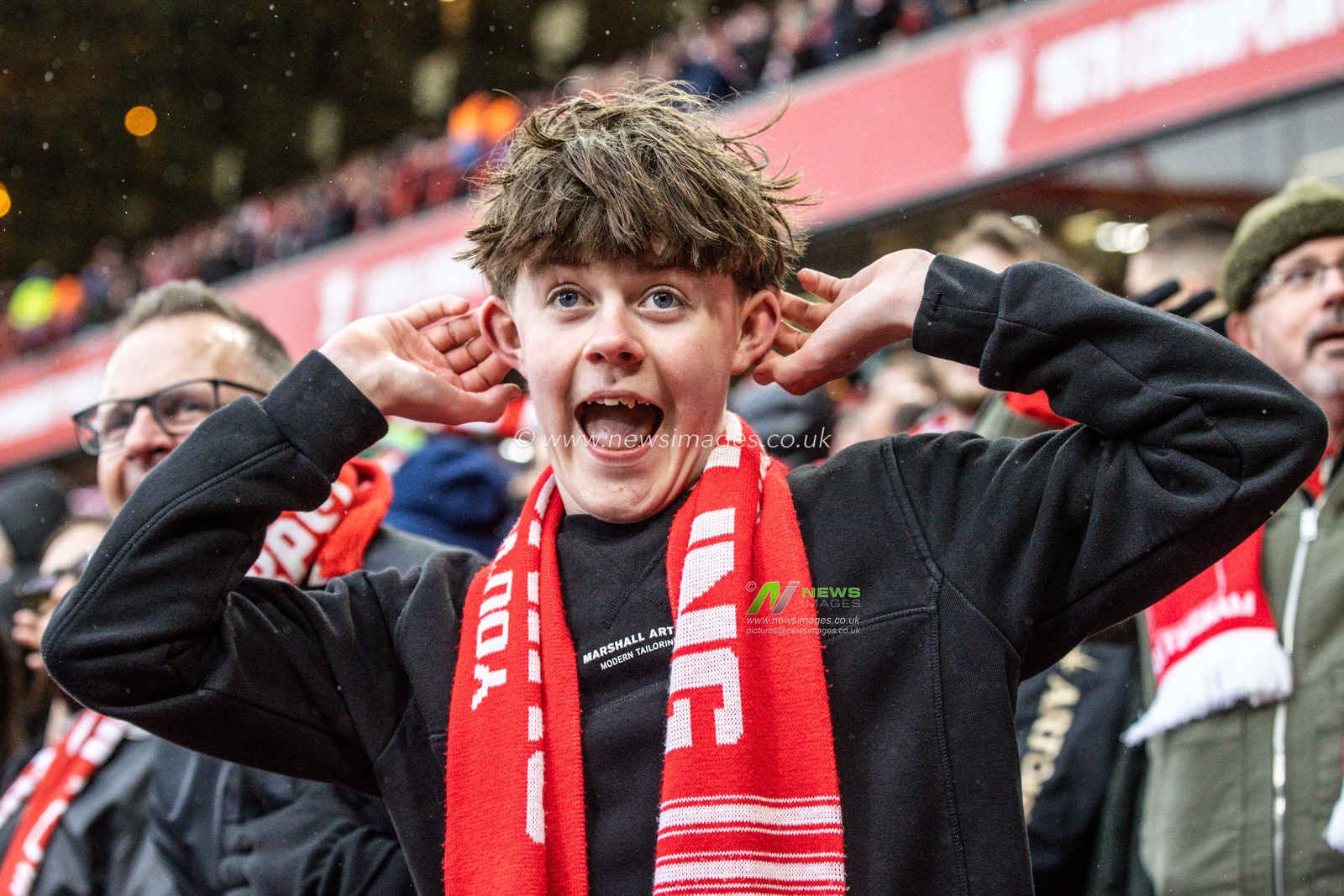 Nottingham Forest fans taunt Fulham fans during the Premier League match Nottingham Forest vs Fulham at City Ground, Nottingham, United Kingdom on 15 March 2026

(Photo by Alfie Cosgrove/News Images)