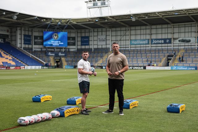Danny Walker of Warrington Wolves and Sam Burgess head coach of Warrington Wolves during the Betfred Super League round 19 match Warrington Wolves vs Hull KR at The Halliwell Jones Stadium, Warrington, United Kingdom on 18 July 2026

(Photo by Mark Cosgrove/News Images)