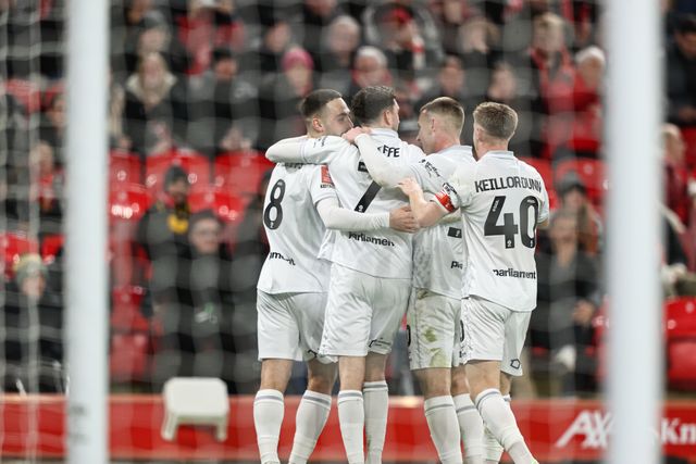 Adam Phillips of Barnsley celebrates his goal during the Emirates FA Cup Third Round match Liverpool vs Barnsley at Anfield, Liverpool, United Kingdom, 12th January 2026

(Photo by Alfie Cosgrove/News Images)