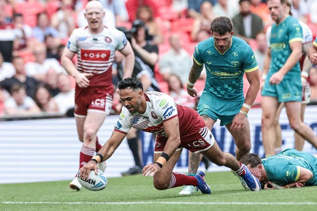 Bevan French of Wigan Warriors goes over for a try during the Betfred Challenge Cup Final match Wigan Warriors vs Hull KR at Wembley Stadium, London, United Kingdom on 30 May 2026

(Photo by Mark Cosgrove/News Images)